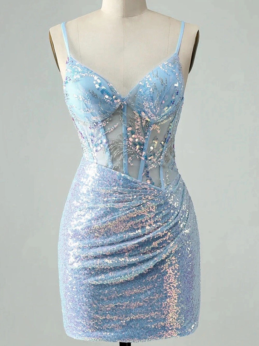 NWT Zapaka Blue Glitter Bodycon Mini Dress Sheer Midriff Size 2 đ